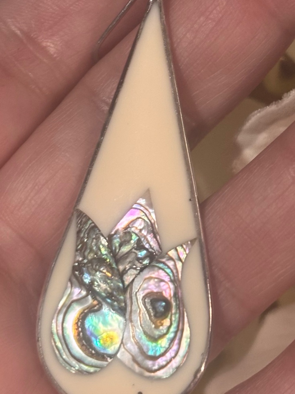 Vintage Mexico Alpaca/ Mother of Pearl Silver Teardrop Earrings - Women Jewelry